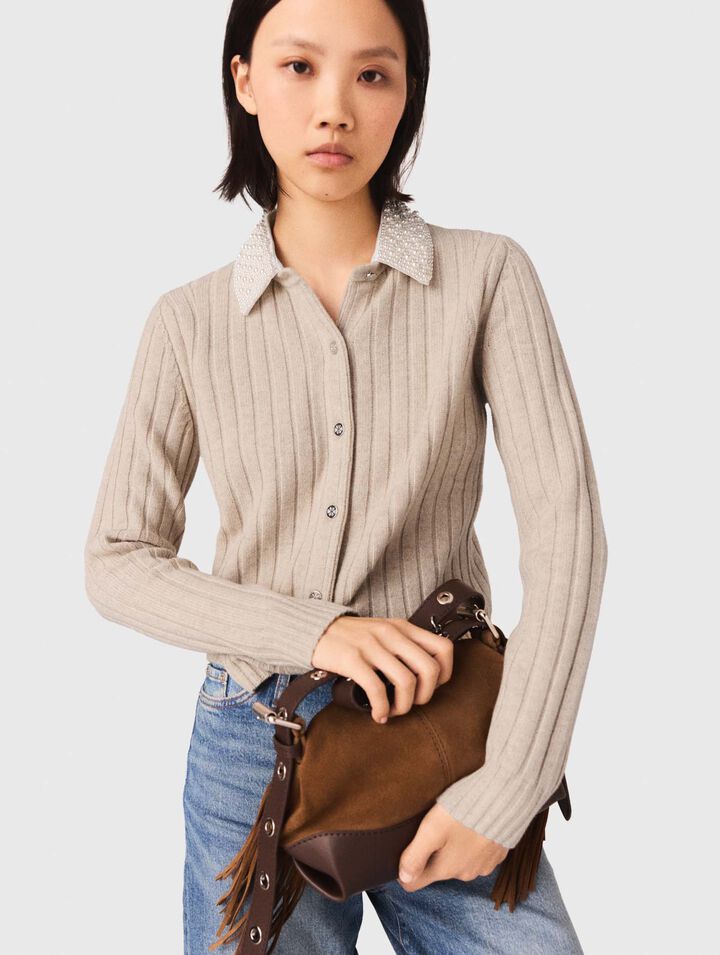 Cardigan avec col perlé amovible
