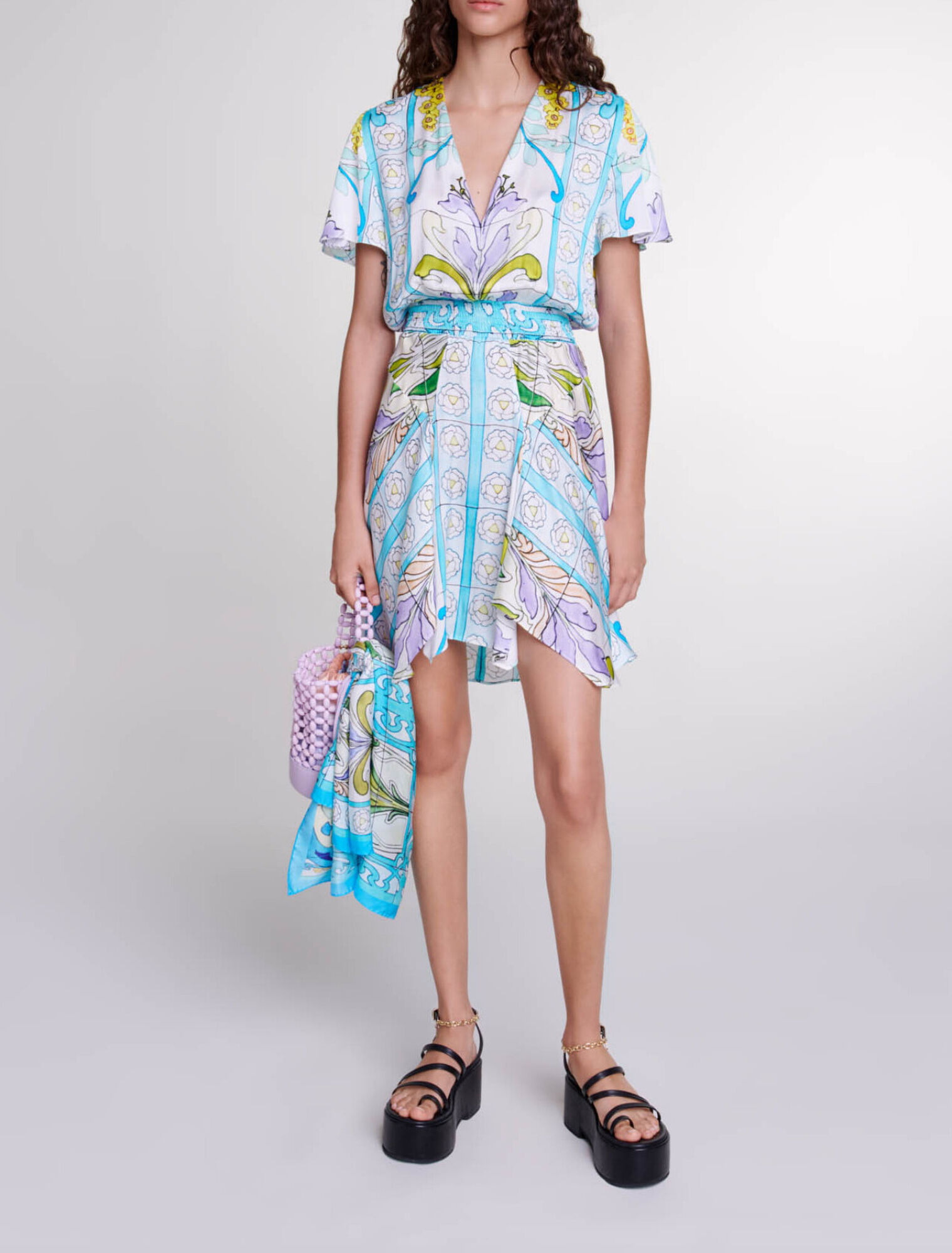 Short satin-effect print dress