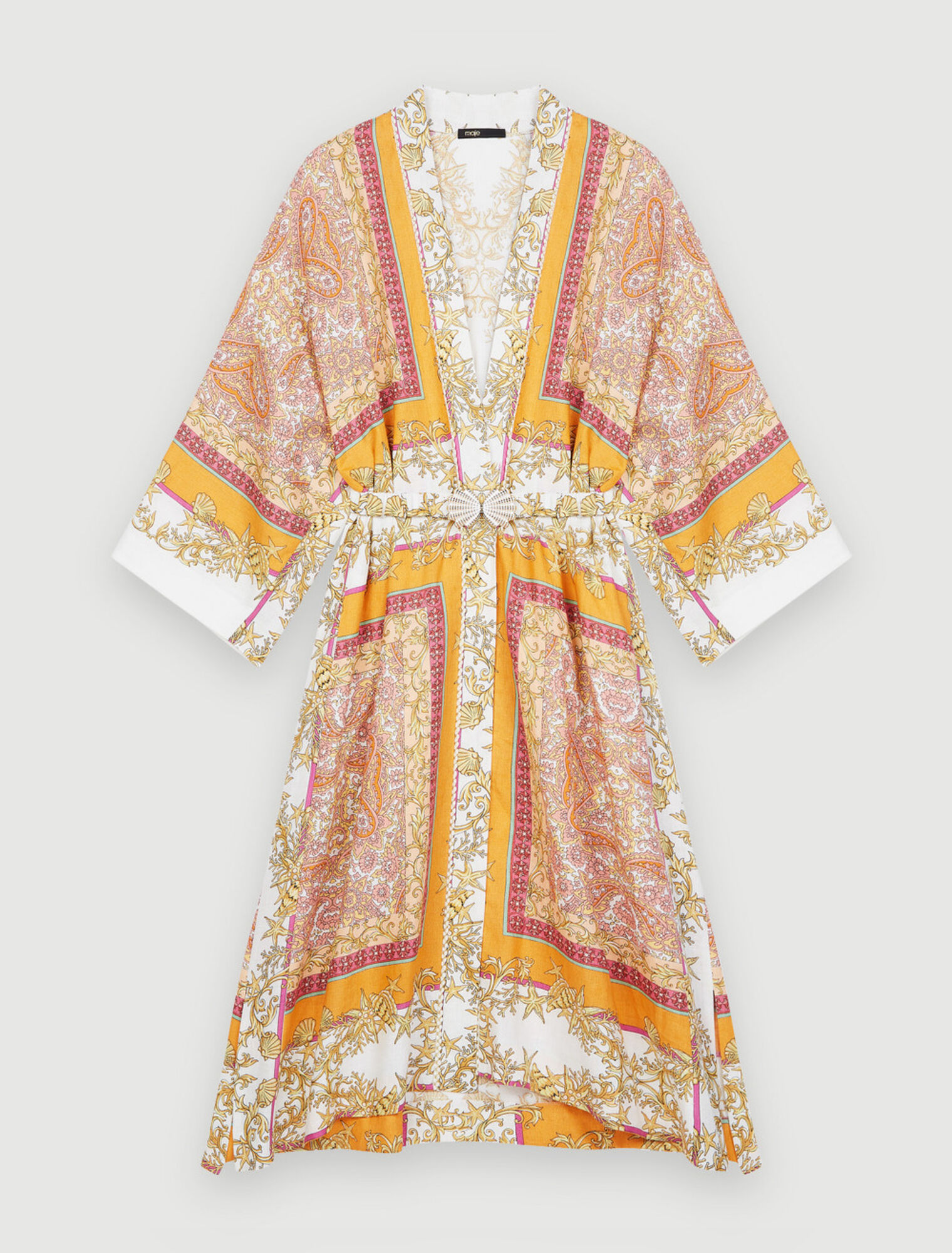 Kimono en lin imprim&eacute; foulard