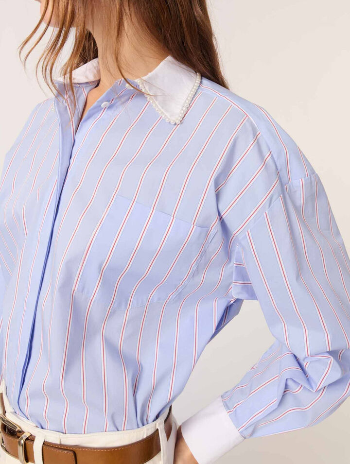 Striped shirt with beaded collar