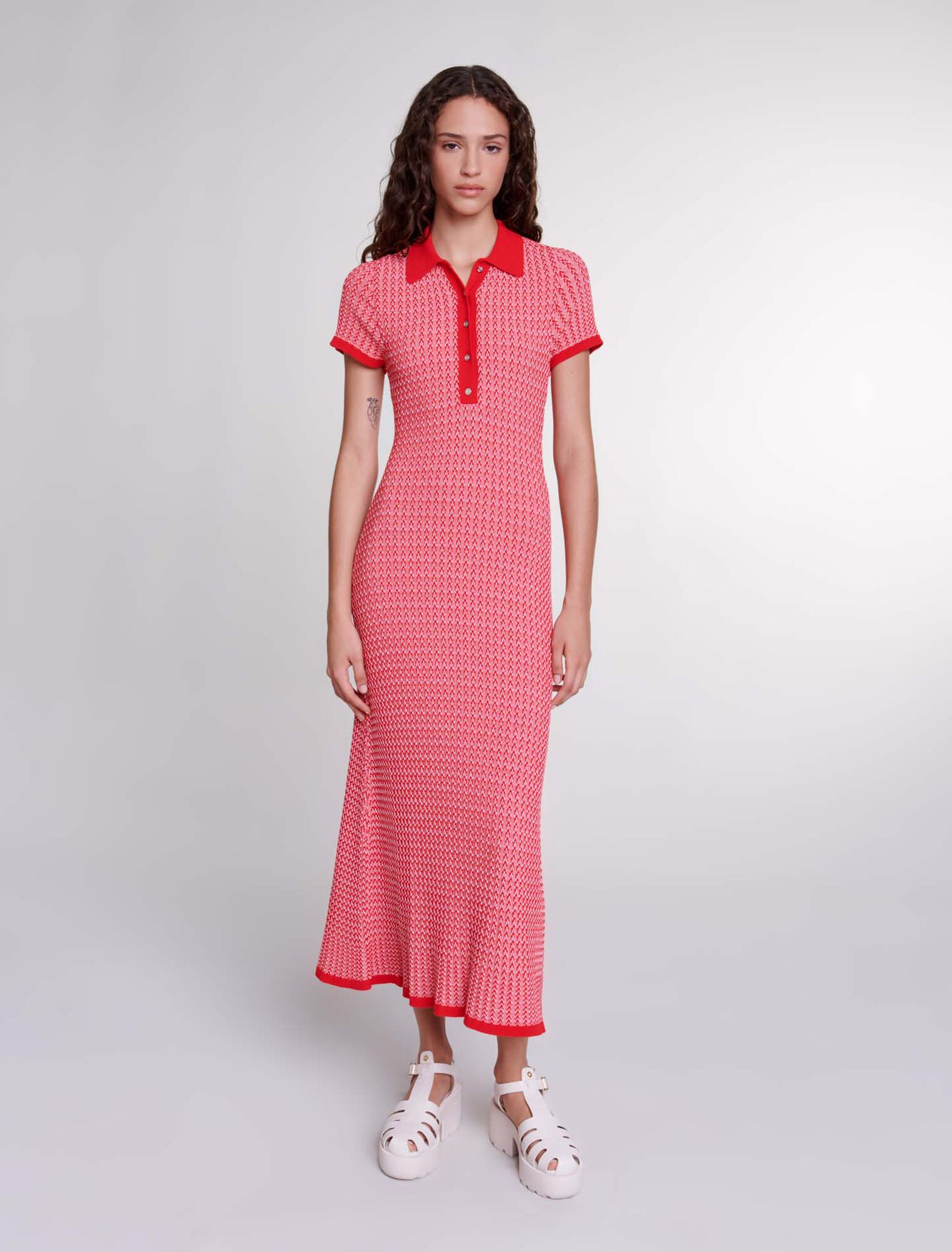 Robe longue en maille chevrons