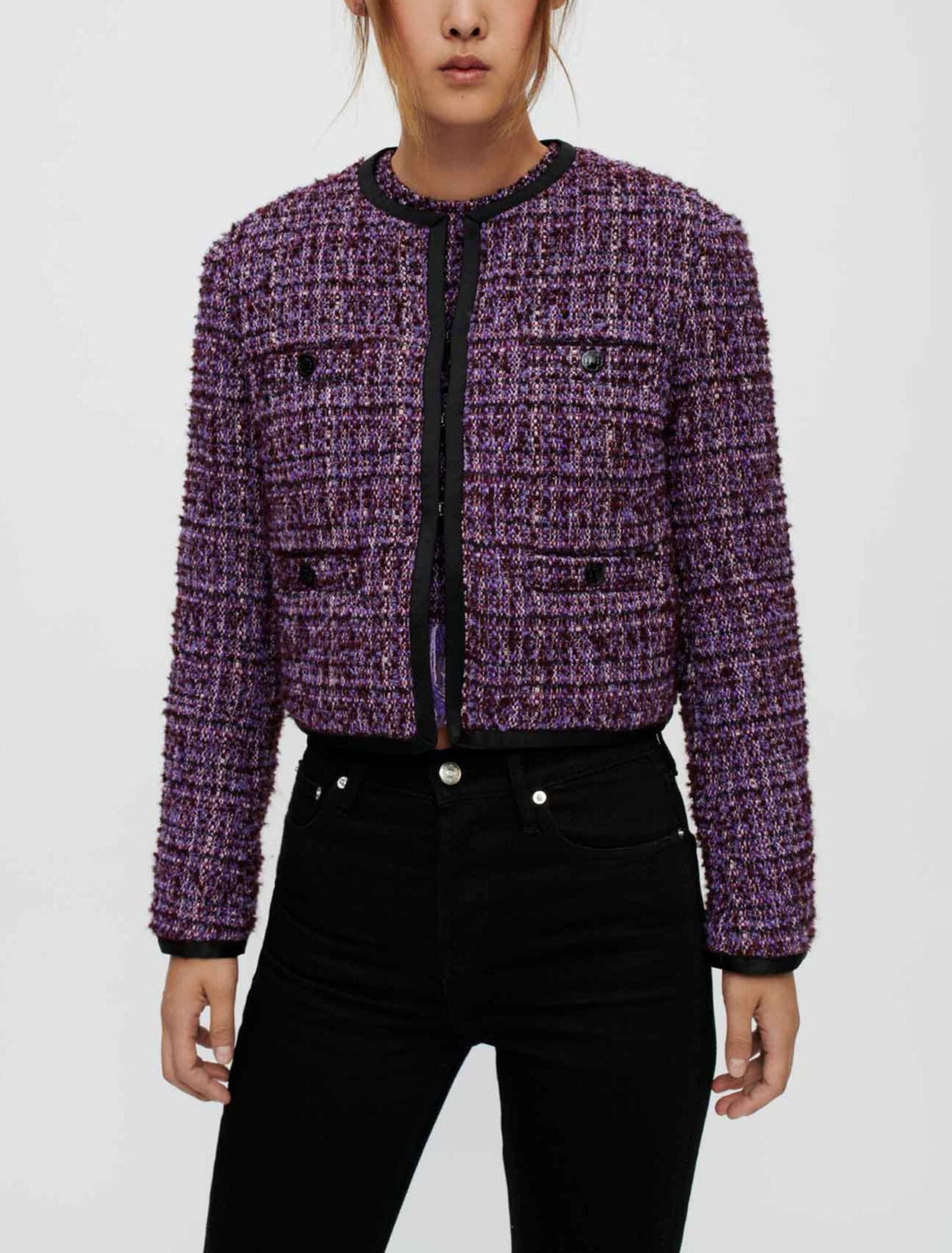 Purple quilted tweed jacket
