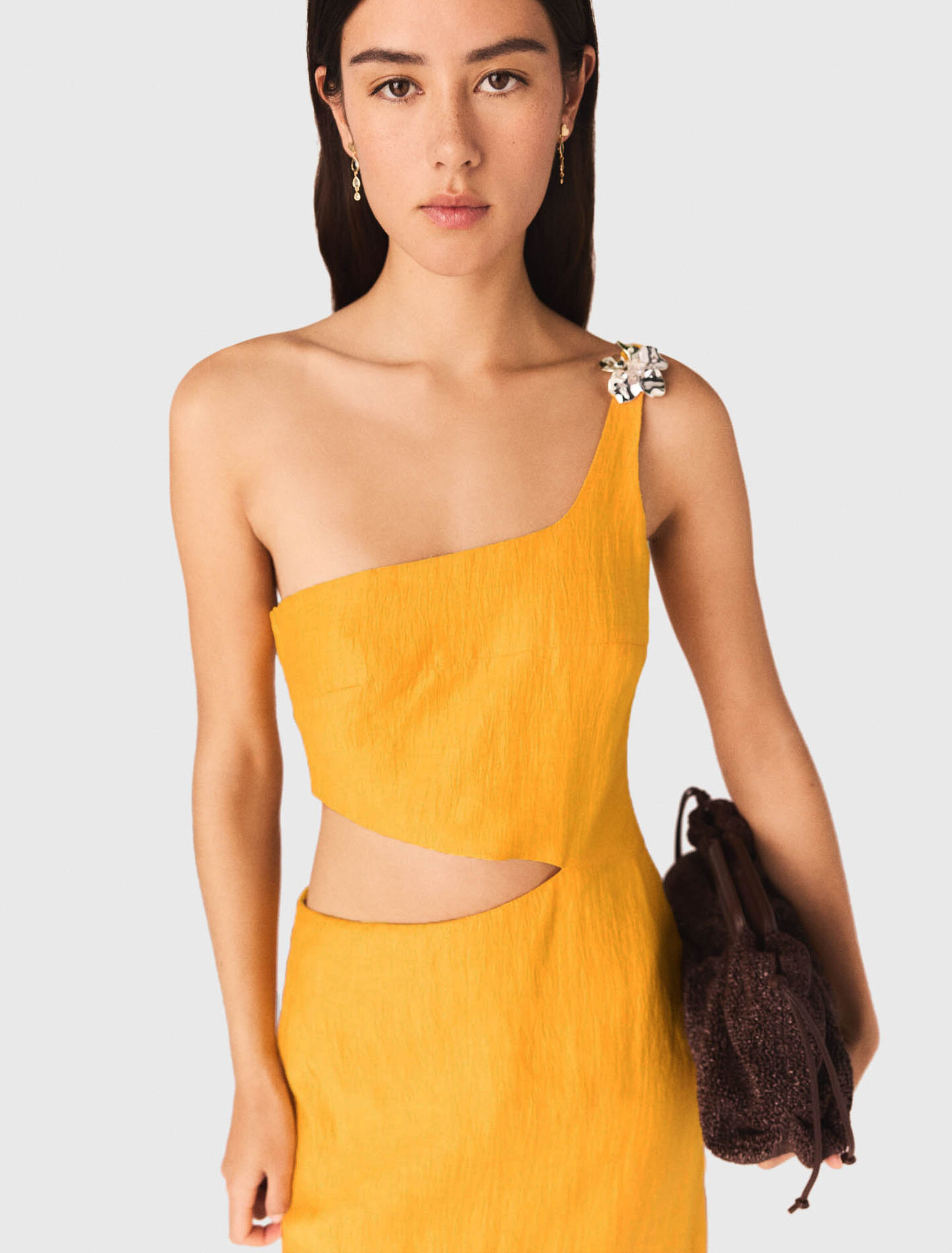 Robe asym&eacute;trique en lin m&eacute;lang&eacute;