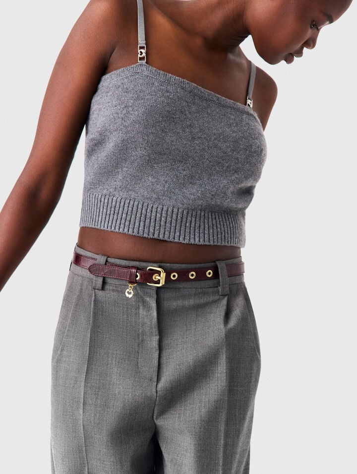 Ceinture fine en cuir &agrave; &oelig;illets