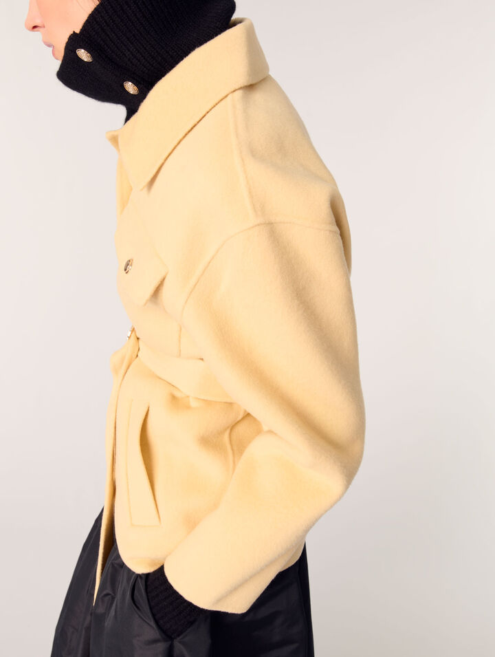 Manteau court double face ceinturé