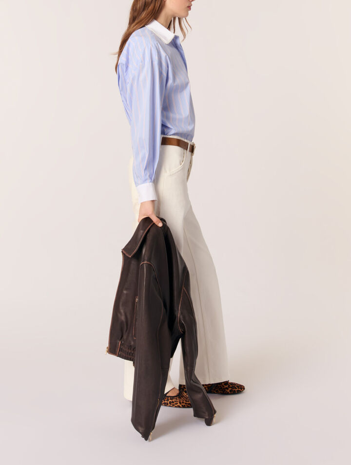 Striped shirt with beaded collar