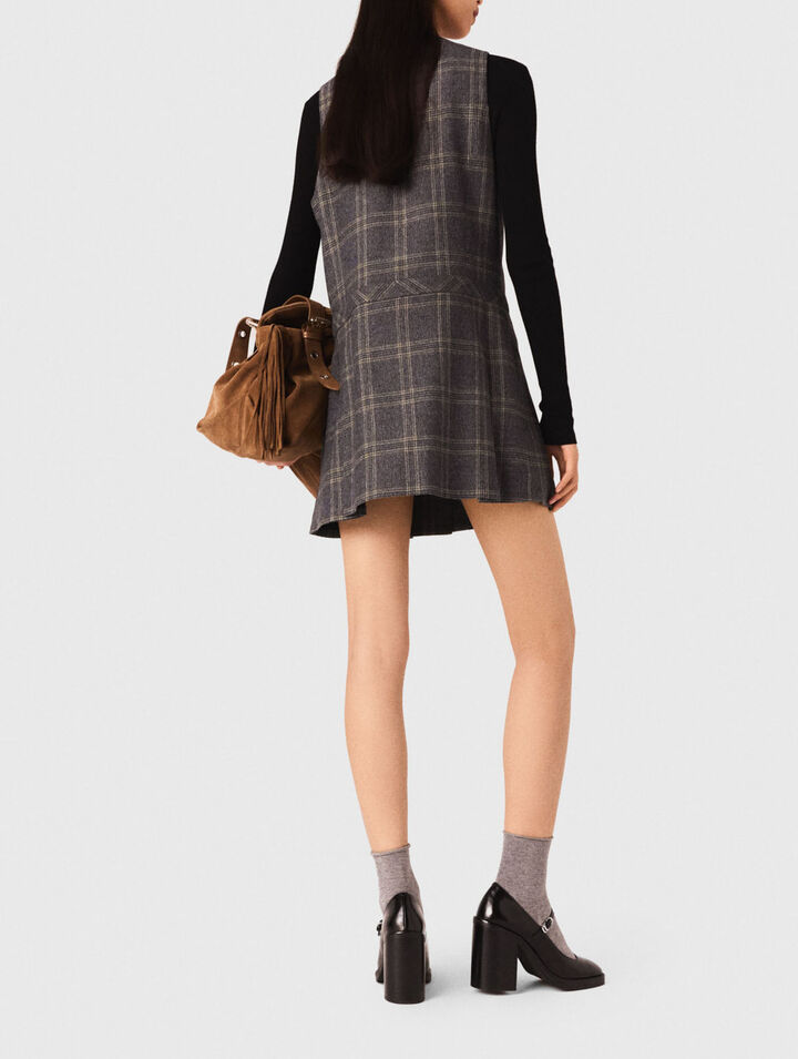 Robe courte pliss&eacute;e &agrave; carreaux