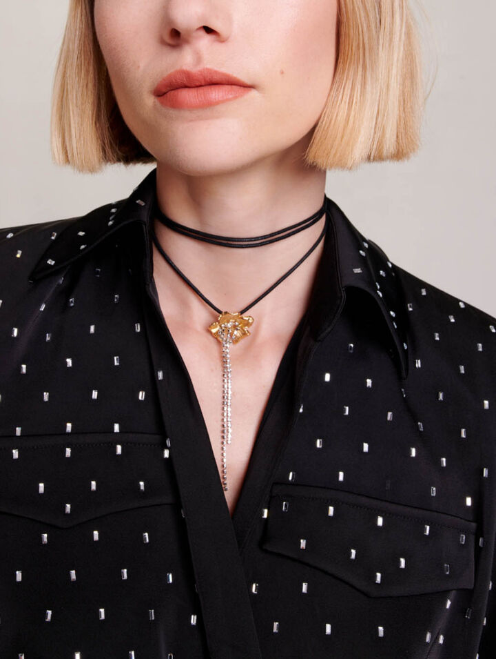 Short satin-effect rhinestone dres