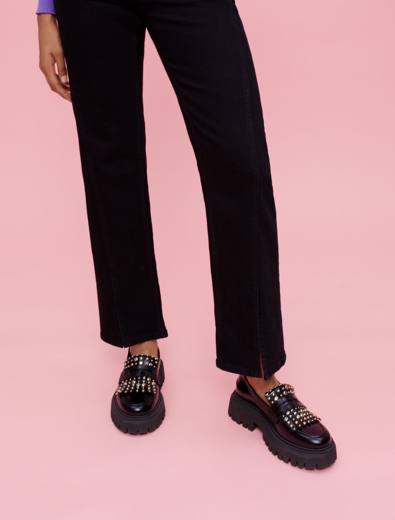 High-waisted jeans with front split