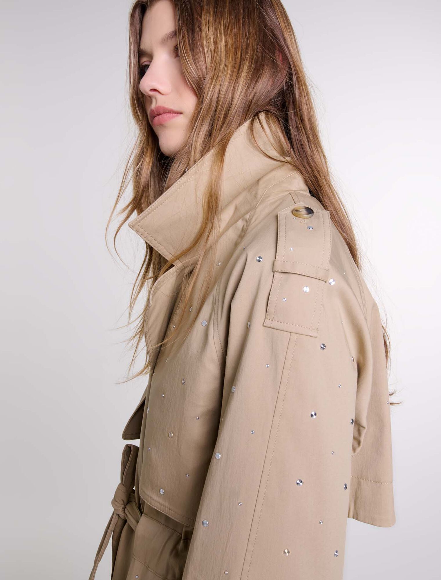 Trench clouté taille élastiquée