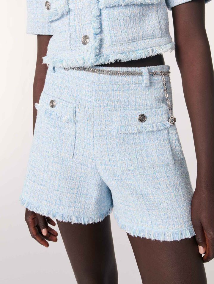 Short en tweed avec ceinture