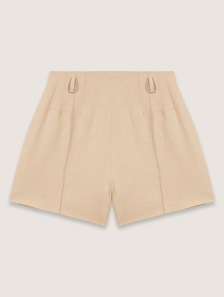 Short à pinces en lin et coton