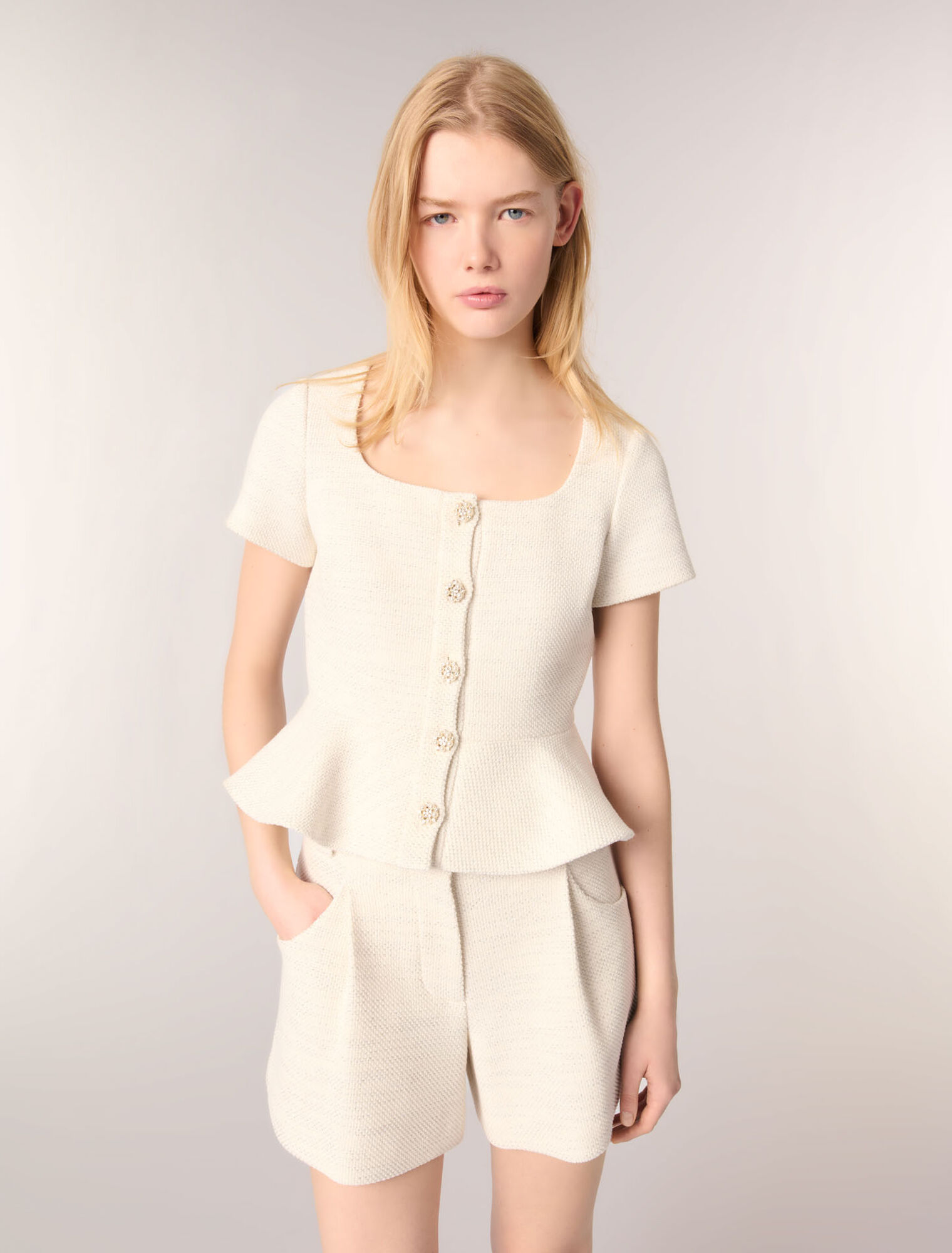 Top peplum en tweed et lurex