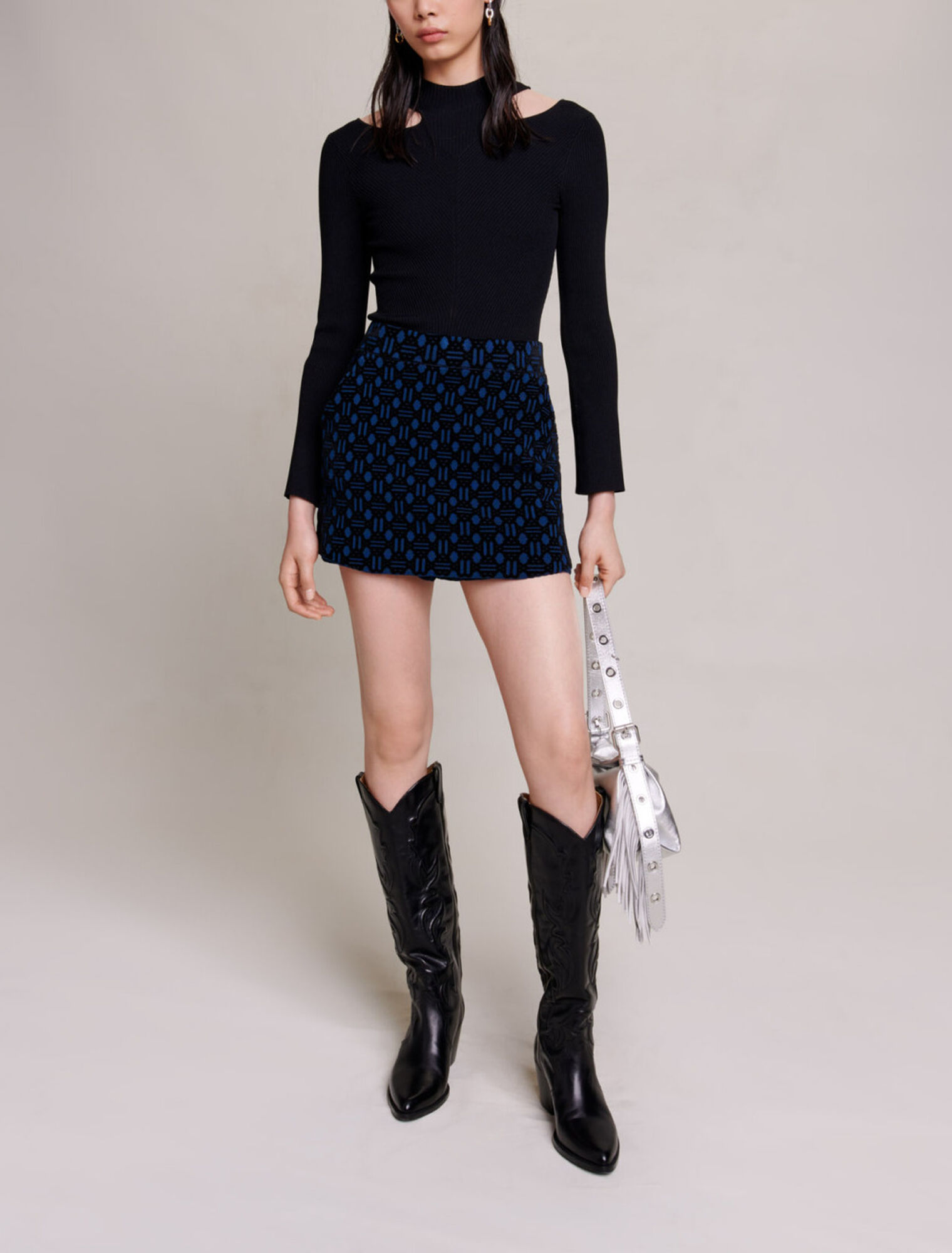 Short jupe à jacquard velours