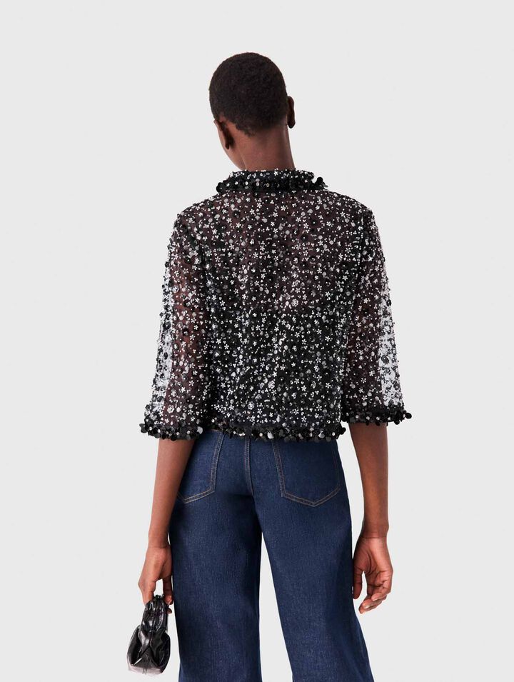 Floral rhinestone polo