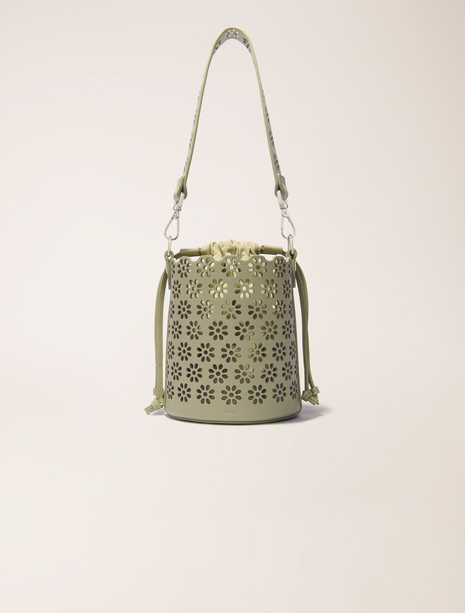 Perforated leather bucket bag