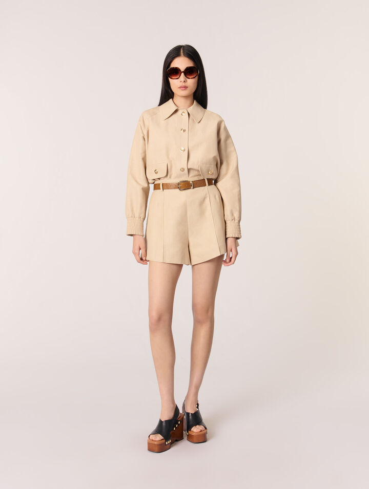 Short à pinces en lin et coton