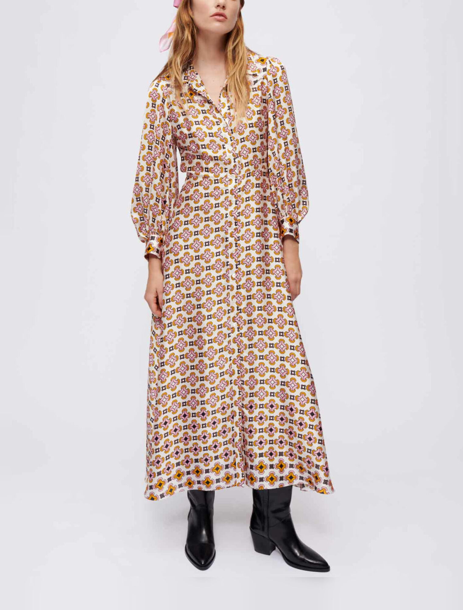 Robe chemise en satin imprimé