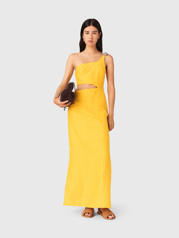 Robe asym&eacute;trique en lin m&eacute;lang&eacute;