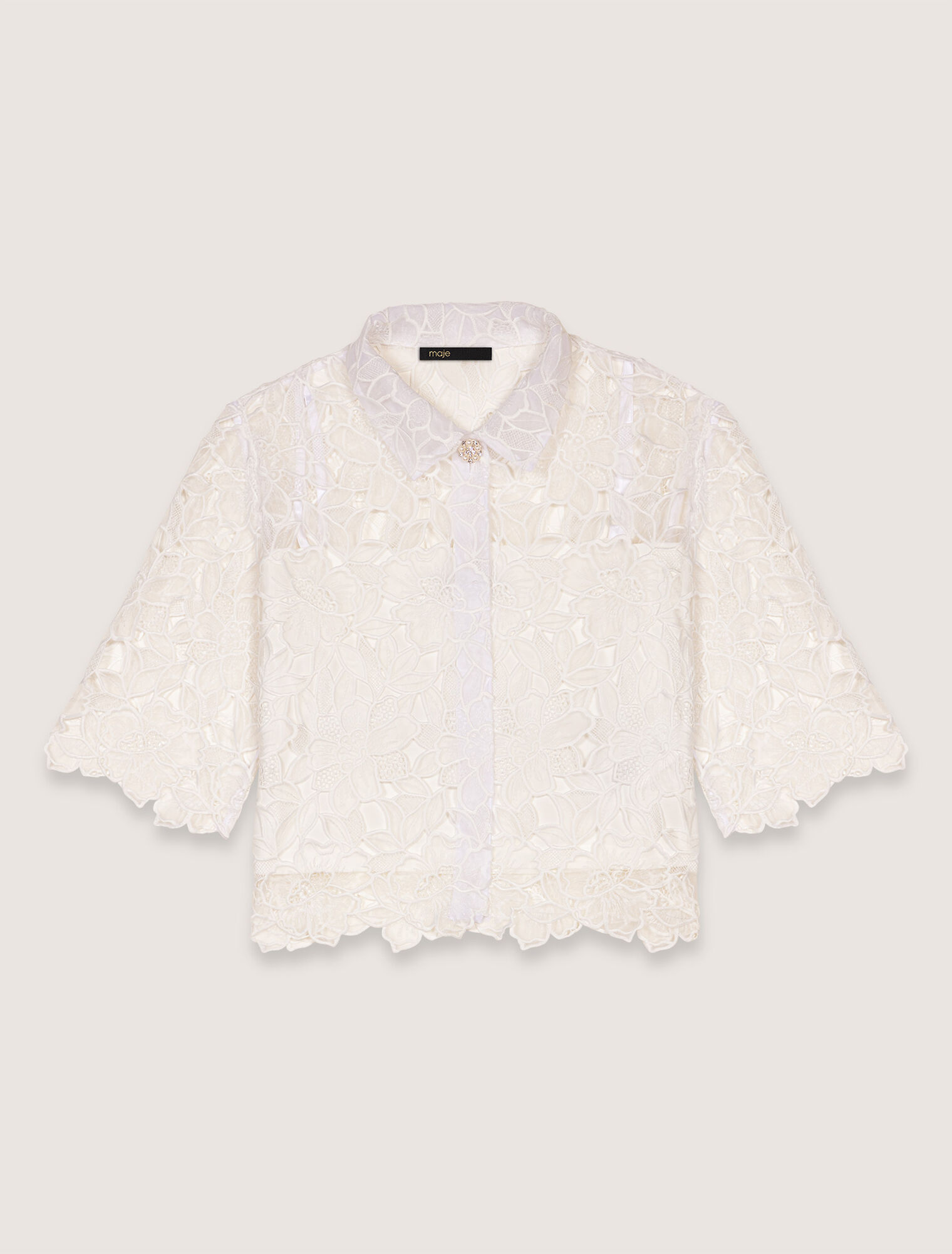 Cropped floral guipure shirt