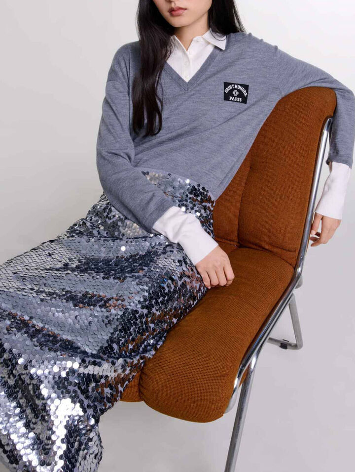 Jupe en maille orn&eacute;e de sequins