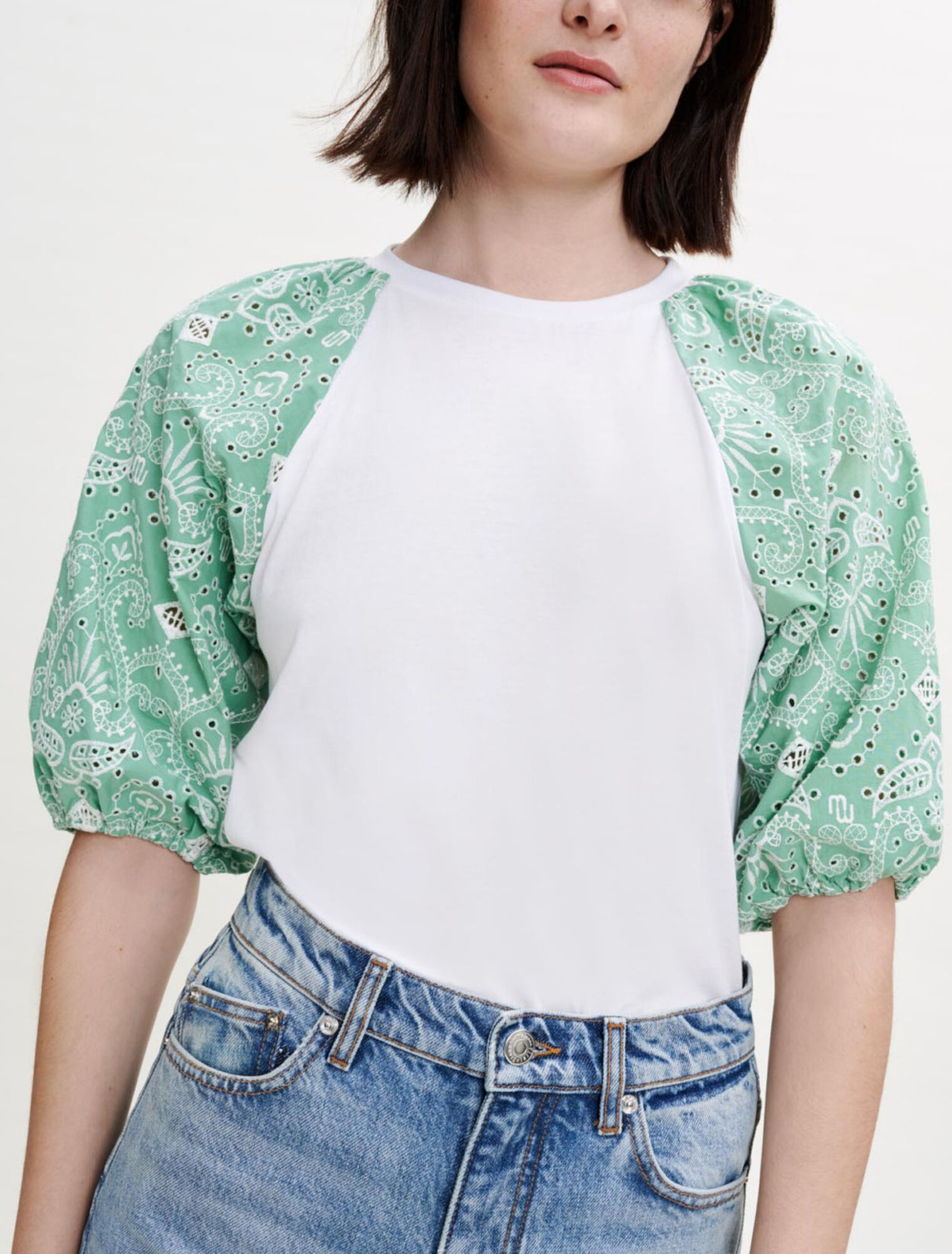 Mixed-material tee-shirt