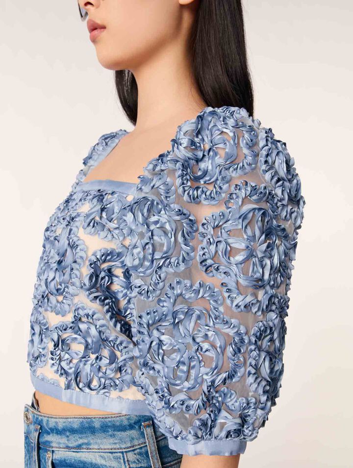 Top en organza motif floral
