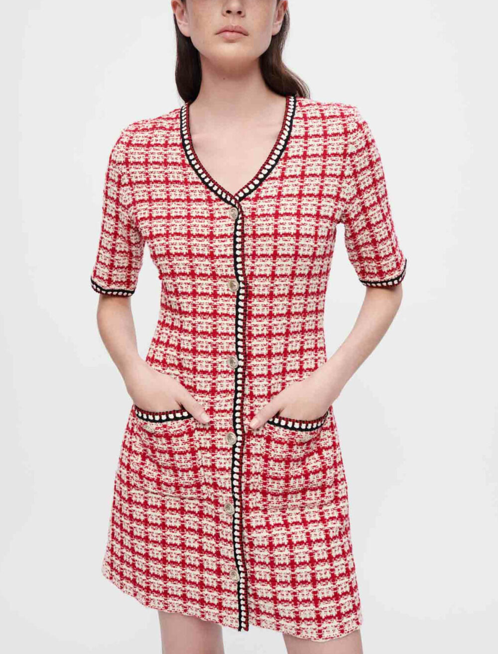 Robe en maille facon tweed a carreaux