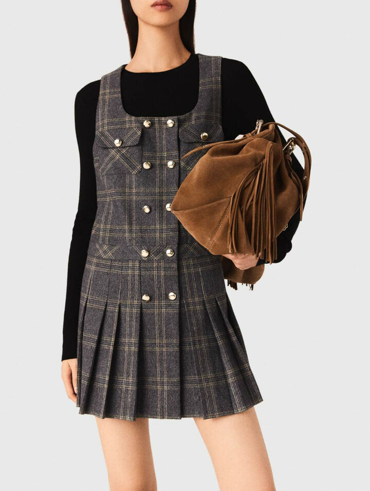 Robe courte pliss&eacute;e &agrave; carreaux