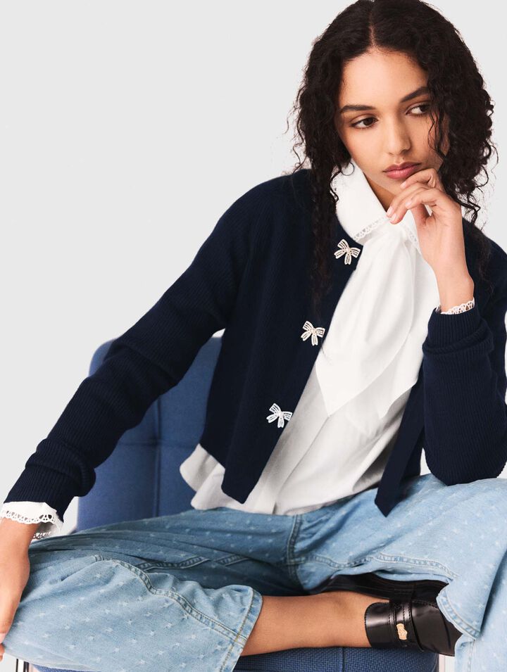 Cardigan &agrave; boutons n&oelig;ud bijoux