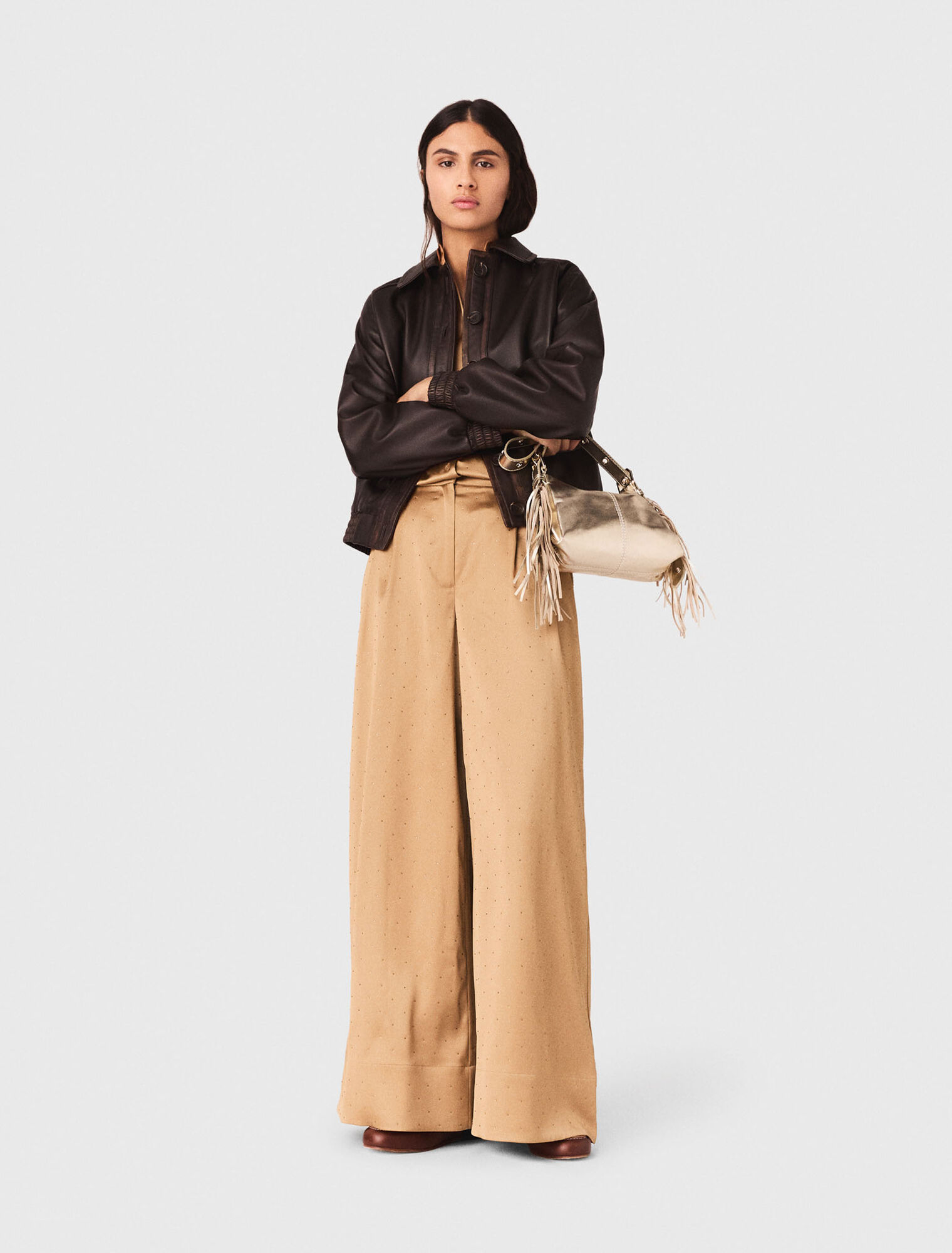 Pantalon en satin strass&eacute;