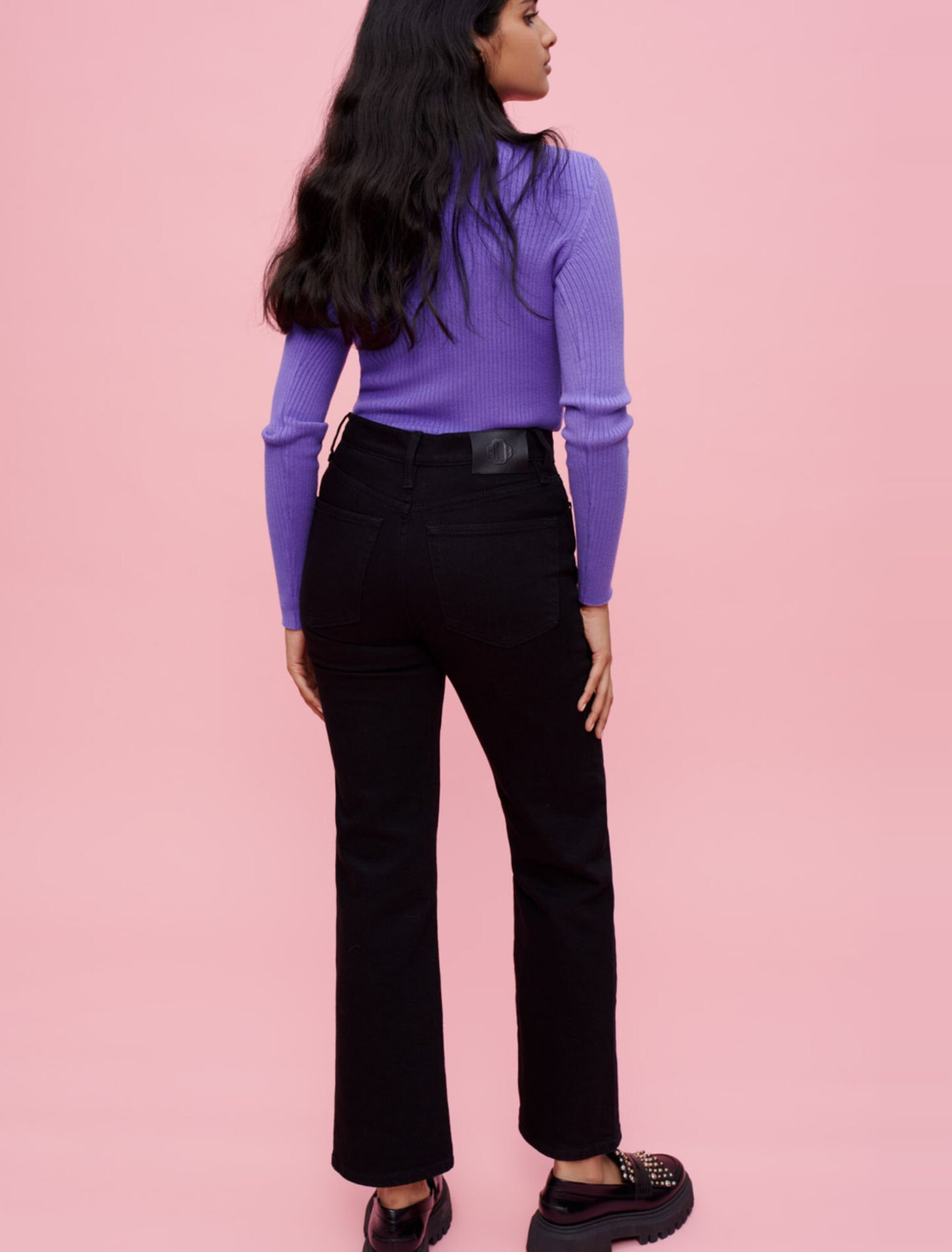 High-waisted jeans with front split