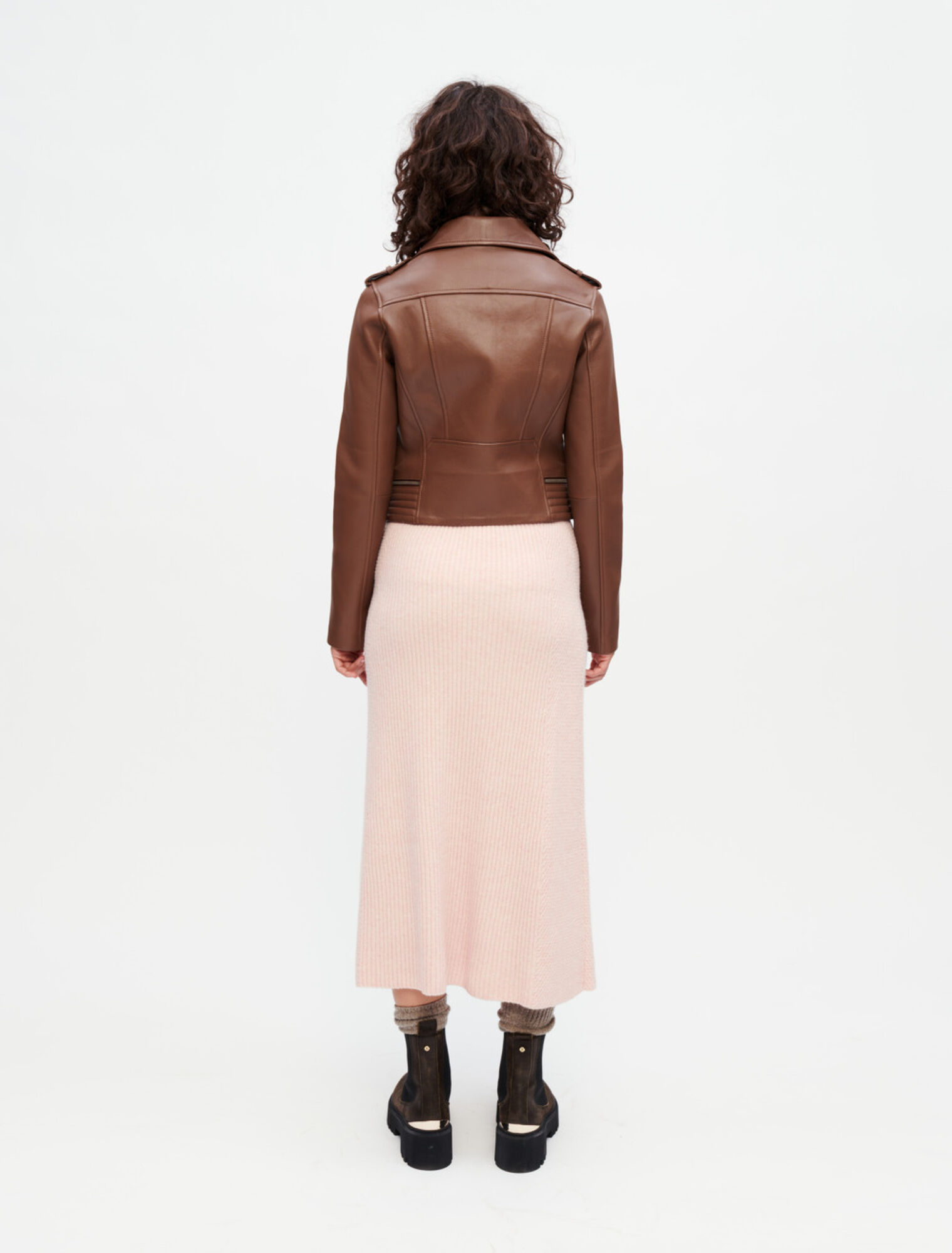 Blouson façon Biker en cuir camel