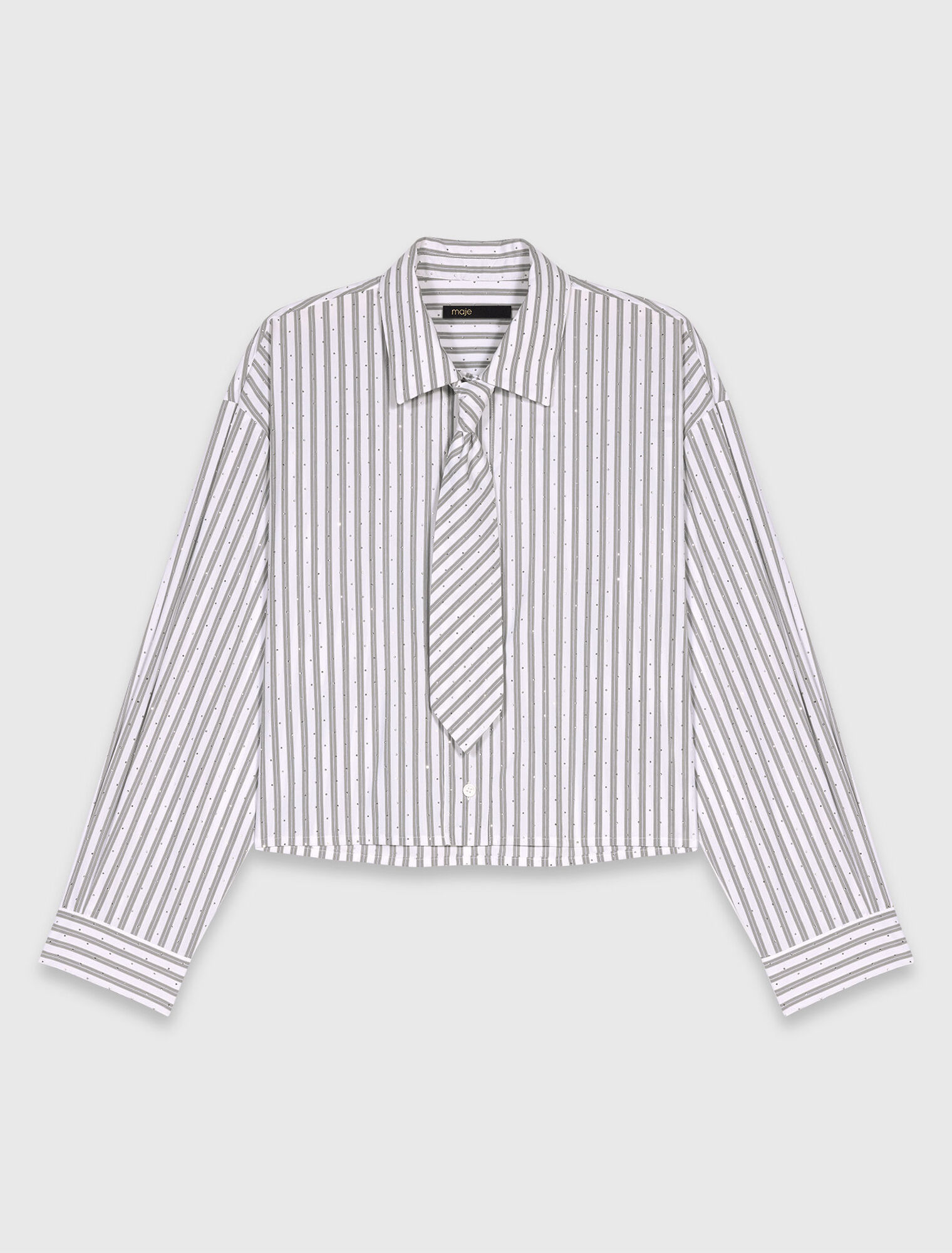 Chemise rayée strassée avec cravate