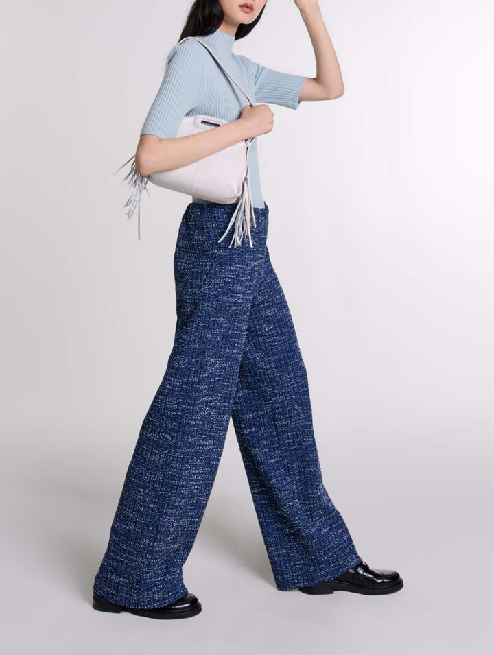 Wide-leg tweed trousers