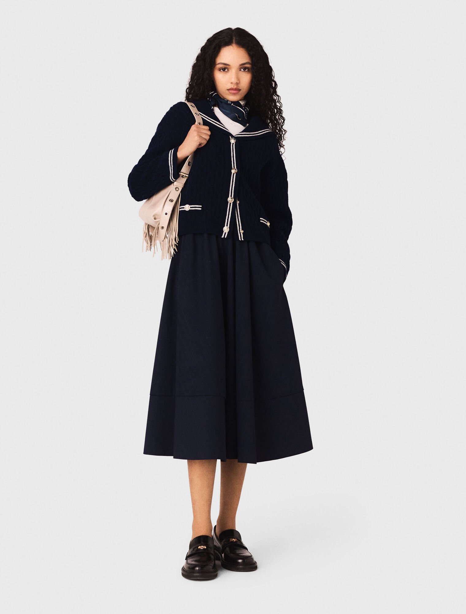 Jupe tailleur mi-longue &agrave; rayures