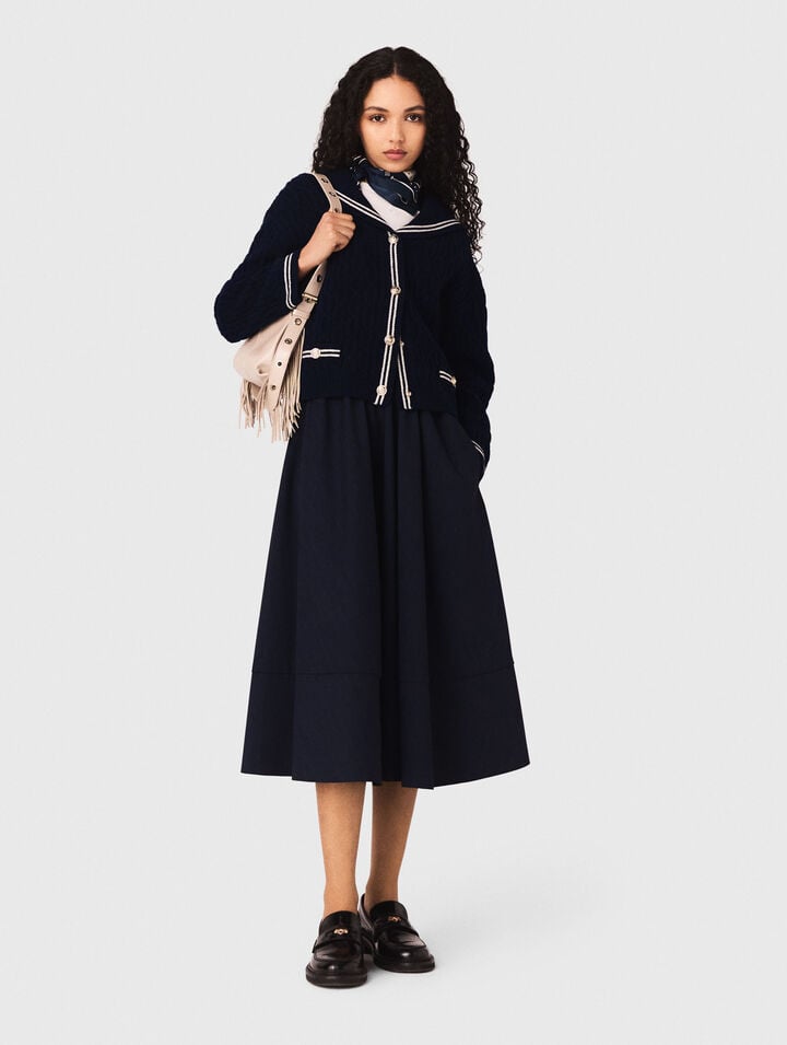 Jupe tailleur mi-longue &agrave; rayures