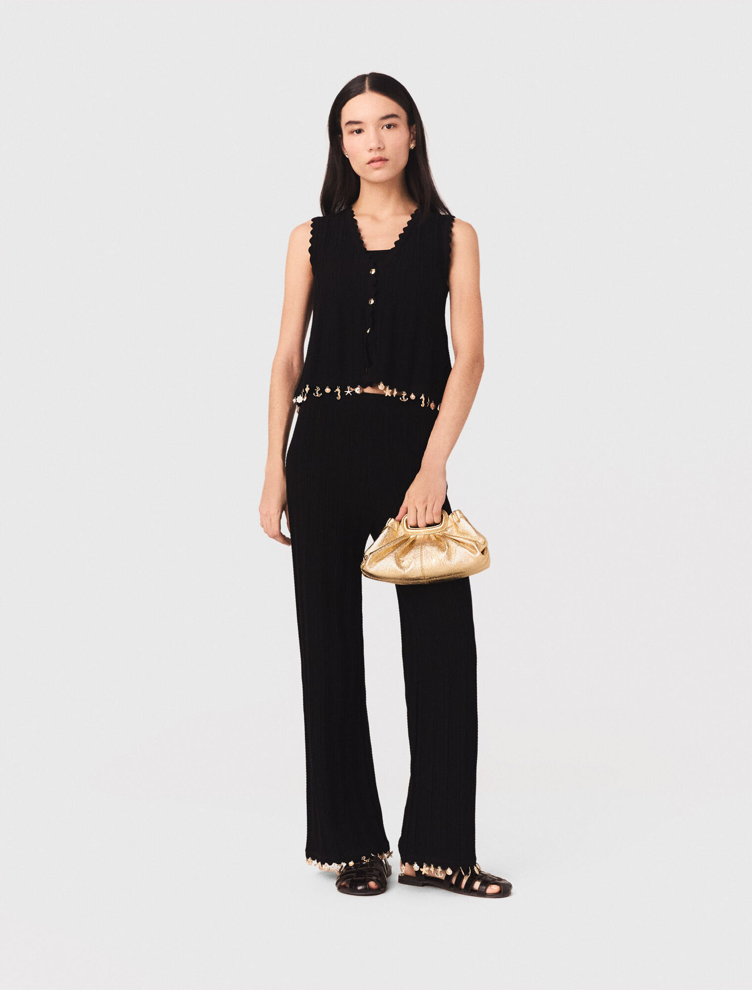 Gold-embellished knit cardigan