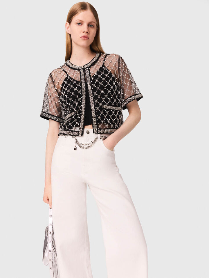 Embroidered tulle top