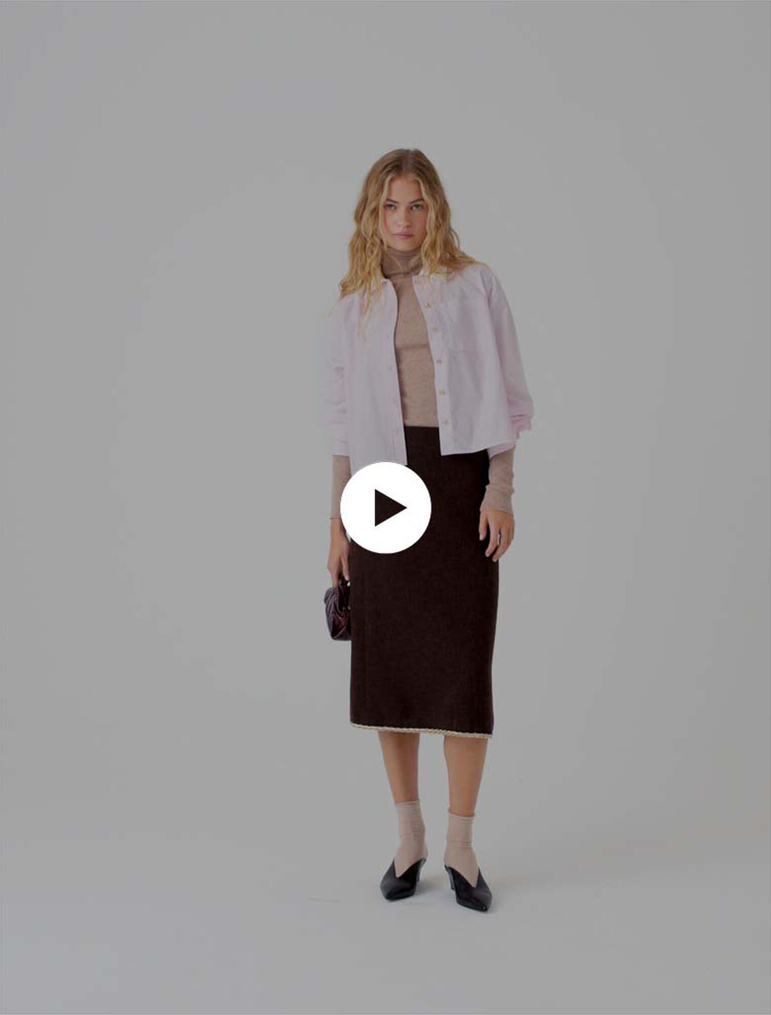 Jupe midi en tweed et galon cha&icirc;ne 