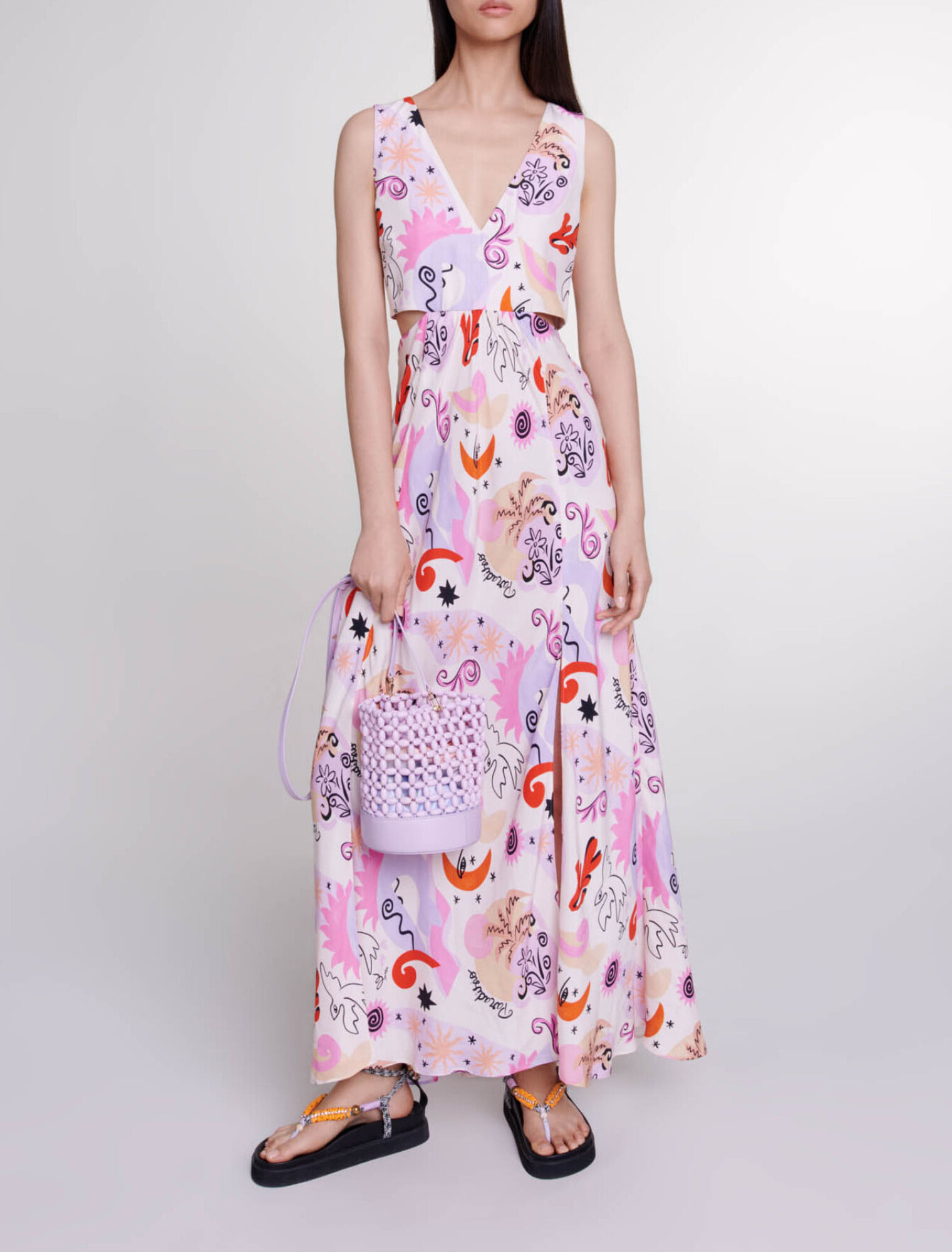 Cutaway silk maxi dress