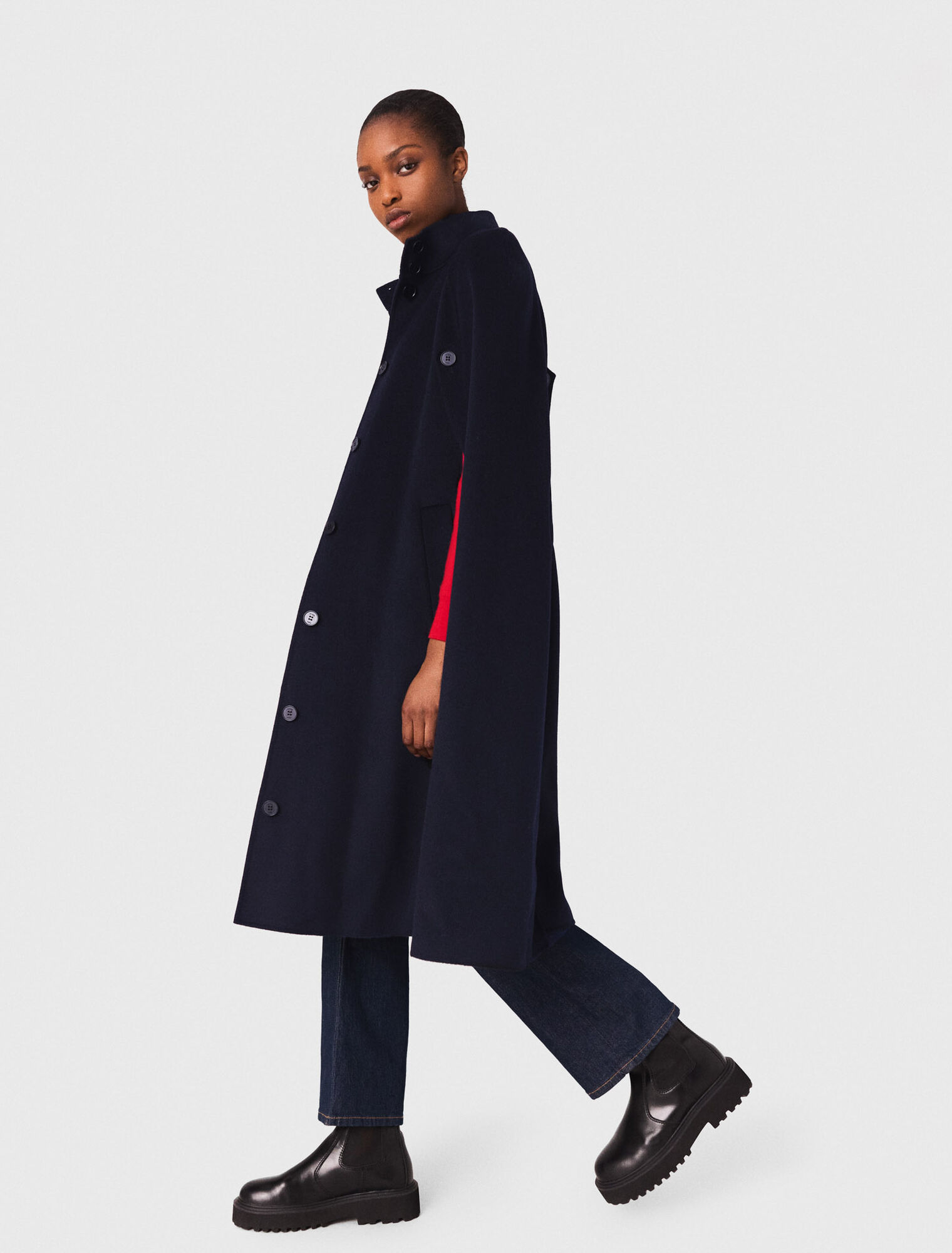 Manteau long double face avec cape