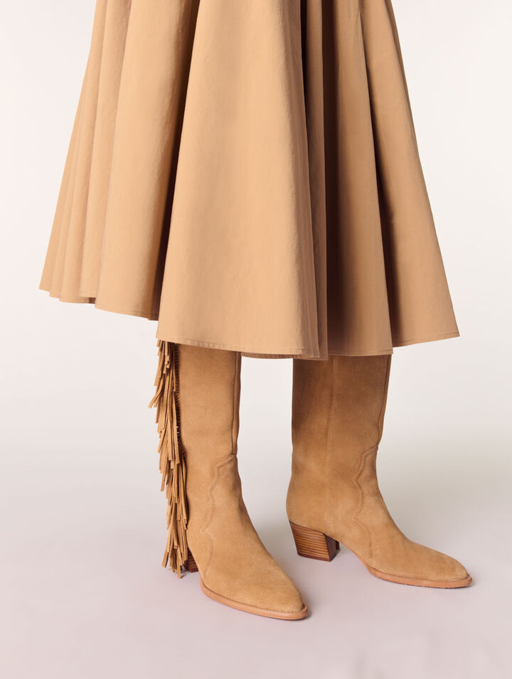 Fringed suede cowboy boots