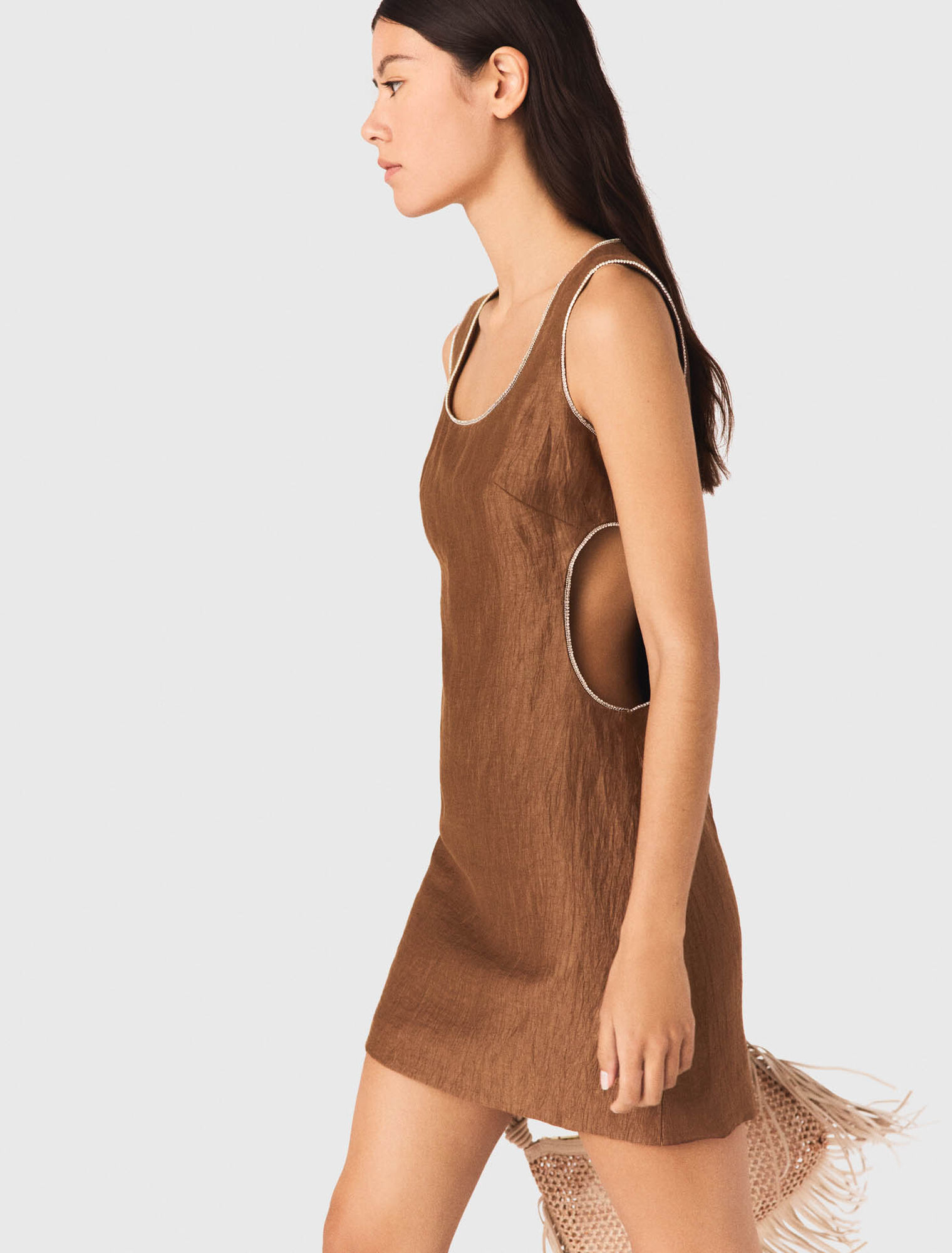 Short linen-blend dress