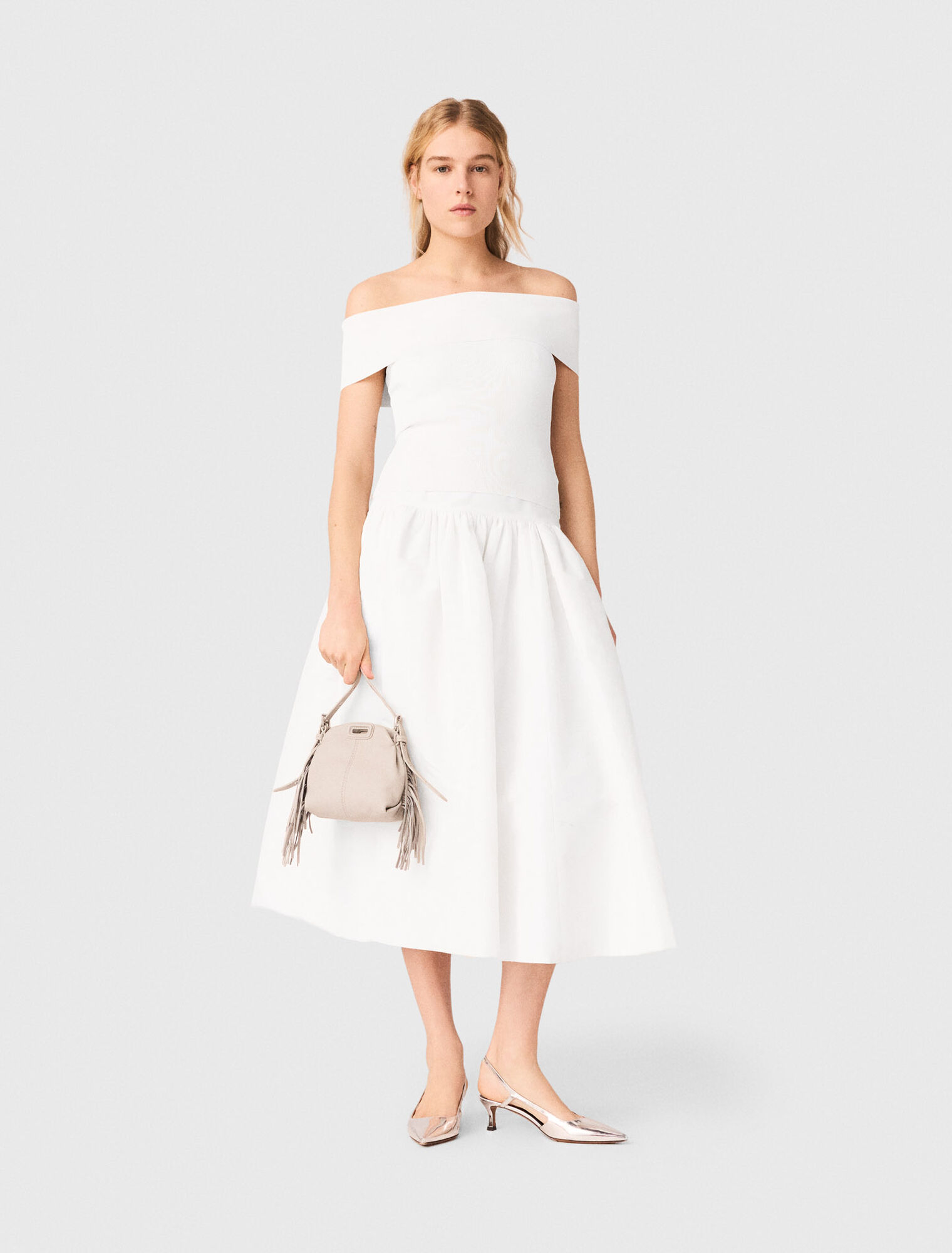 Rib knit bardot-neck top