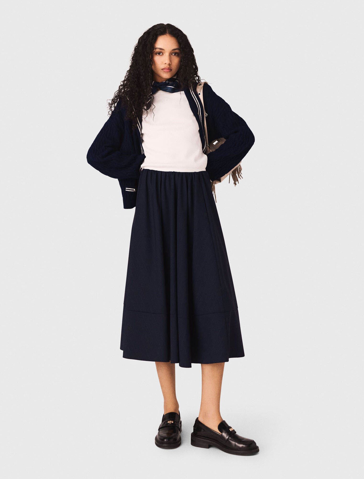 Jupe tailleur mi-longue &agrave; rayures