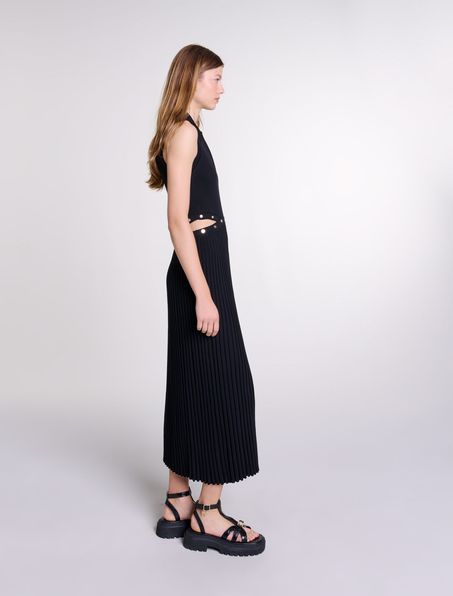 Robe longue en maille côtelée