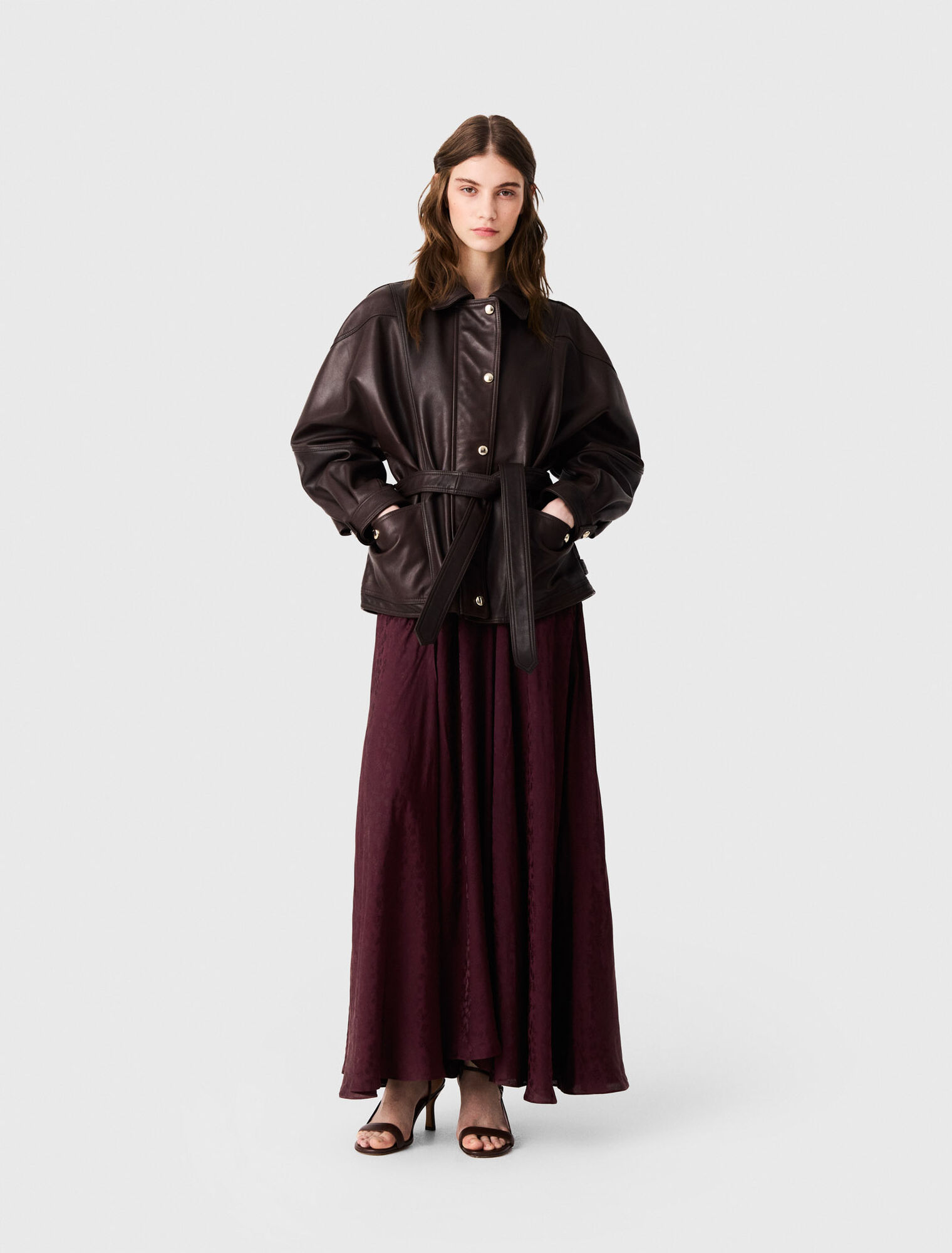 Blouson cuir oversize boutons dor&eacute;s