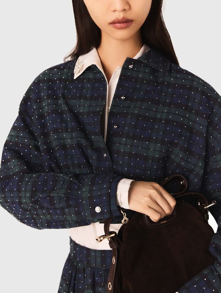 Chemise courte à carreaux strassée