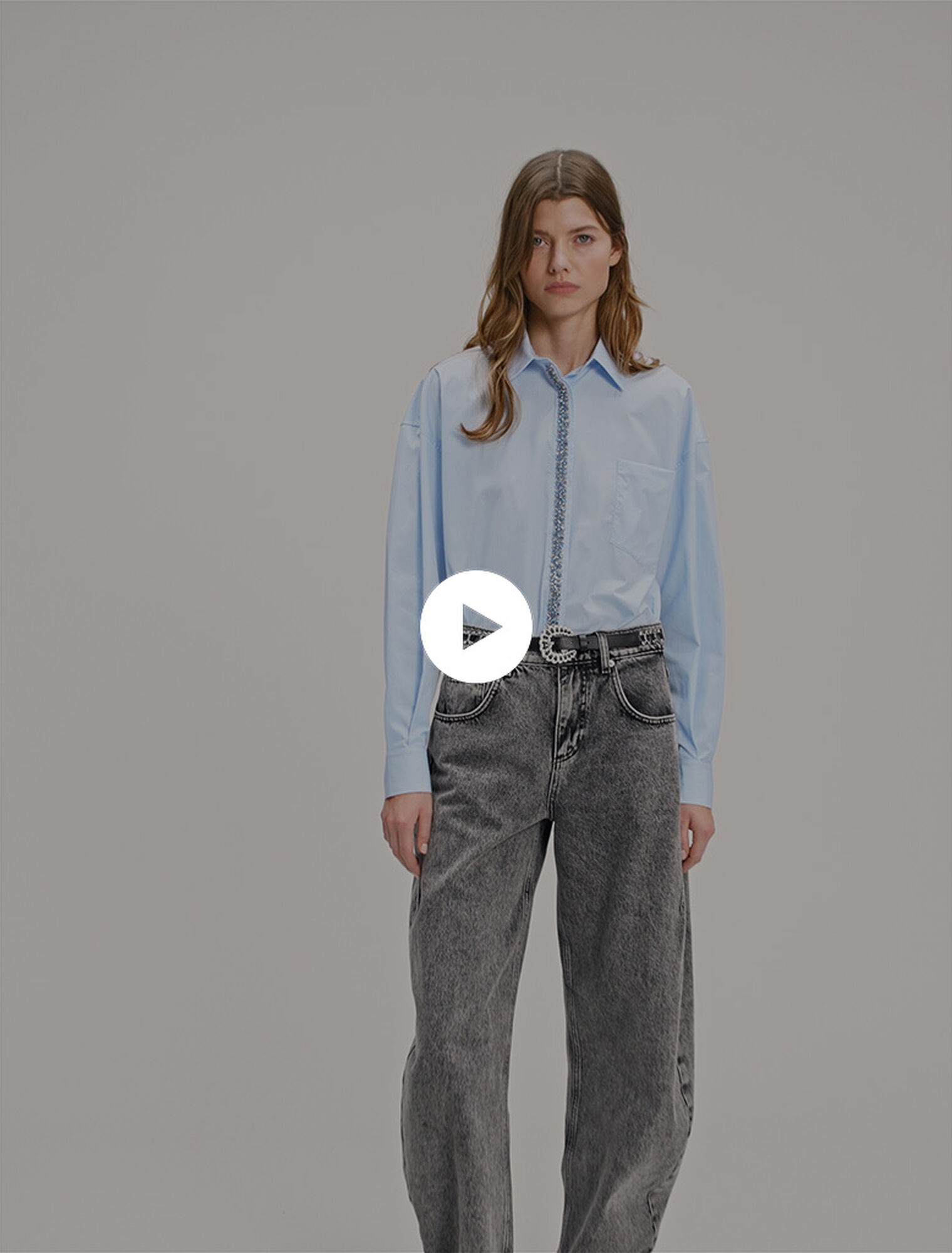 Poplin shirt with rhinestones